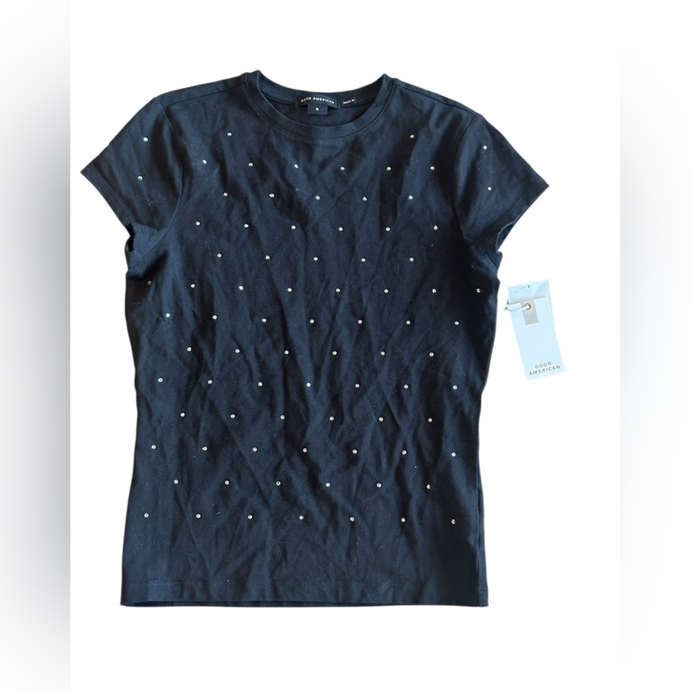 NEW Good American Crystal Baby Tee in Black - Size S - Picture 7 of 8